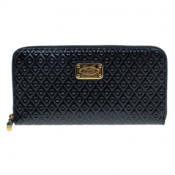 Pre Owned Tod's Black Patent Ziparound Wallet