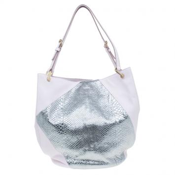 Pre Owned Tod's Pink/Silver Leather and Python Medium Horse Secchiello Tote