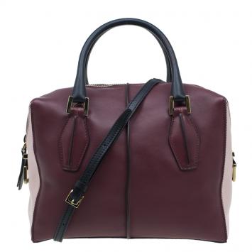 Pre Owned Tod's Burgundy/Pink Leather Small D-Cube Bowler Bag