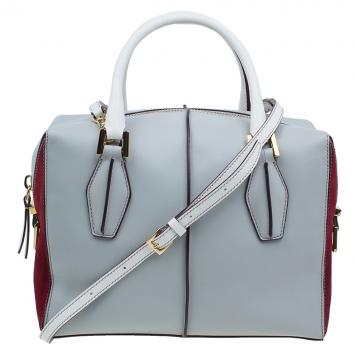 Pre Owned Tod's Grey/Burgundy Leather Small D-Cube Bowler Bag
