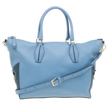 Pre Owned Tod's Carolina Blue/Green Leather Small CC Zip Tote Bag