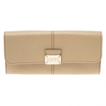Pre Owned Tod's Beige Leather Continental Flap Wallet 