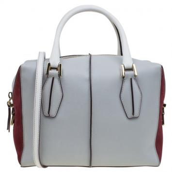Pre Owned Tod's Grey/Red Leather and Suede Small D-Cube Bowler Bag