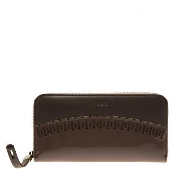 Pre Owned Tod's Grey/Cedar Leather Zip Around Wallet