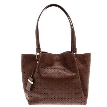 Pre Owned Tod's Brown Perforated Leather Shopping Tote