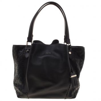 Pre Owned Tod's Black Leather Shopping Zip Tote