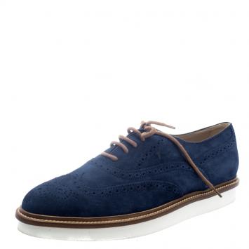 Pre Owned Tod's Blue Suede Brogue Oxfords Size 41.5