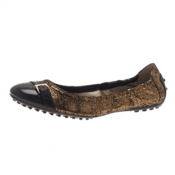 Pre Owned Tod's Metallic Gold Cap Toe Buckle Ballet Flats Size 36.5