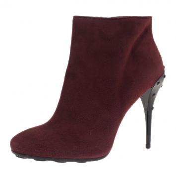 Pre Owned Tod's Burgundy Suede Ankle Booties Size 39