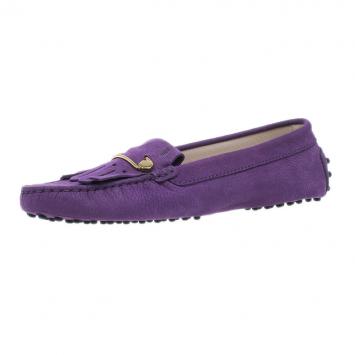 Pre Owned Tod's Purple Suede Heaven Fringe Loafers Size 37.5 