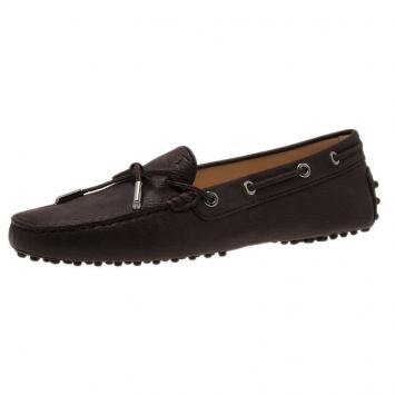 Pre Owned Tod's Brown Leather Bow Loafers Size 39