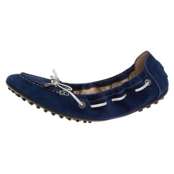 Pre Owned Tod's Navy Blue Suede Bow Detail Boat Stitched Loafers Size 40