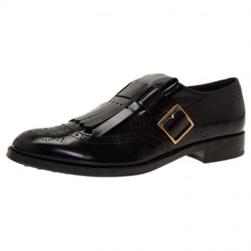 Pre Owned Tod's Black Leather Fringe Brogue Derby Size 39.5