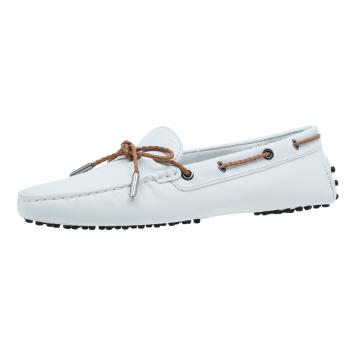 Pre Owned Tod's White Leather Bow Loafers Size 40