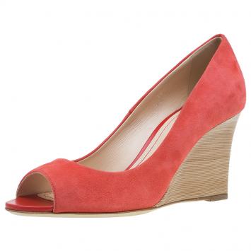 Pre Owned Tod's Coral Suede Peep Toe Wedge Pumps Size 38