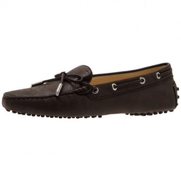 Pre Owned Tod's Shimmer Brown Leather Bow Loafers Size 39.5