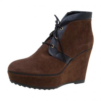 Pre Owned Tod's Brown Suede and Leather Wedge Oxford Booties Size 40