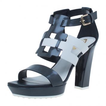 Pre Owned Tod's Black and White Cut Out Sandals Size 38 