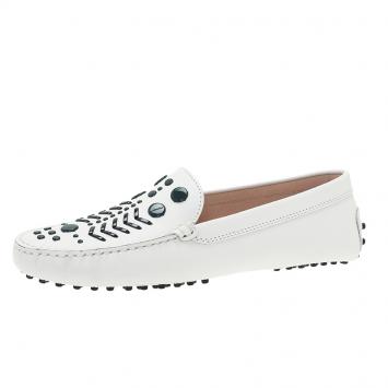 Pre Owned Tod's White Leather Embellished Loafers Size 40