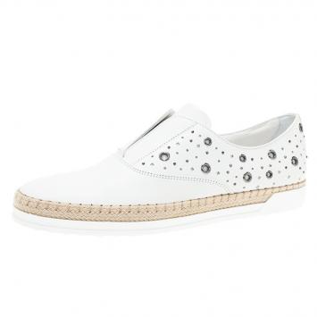Pre Owned Tod's White  Leather Grommet Francesina Slip On Espadrille Sneakers  Size 40