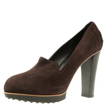 Pre Owned Tod's Dark Brown Suede Loafer Pumps Size 40 
