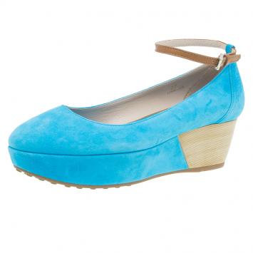 Pre Owned Tod's Blue Suede Ankle Strap Platform Wedge Pumps Size 37