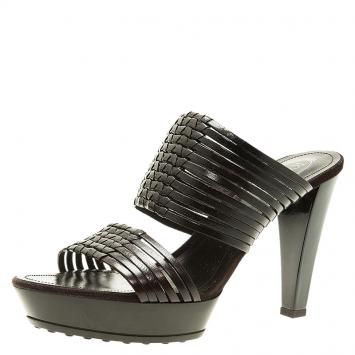 Pre Owned Tod's Brown Leather Strappy Sandals Size 40 