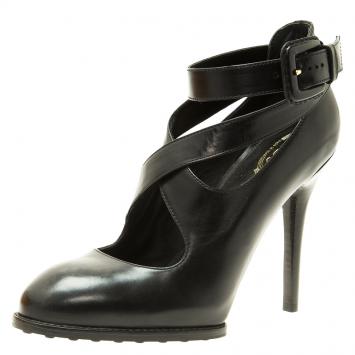 Pre Owned Tod's Black Leather Cross Strap Pumps Size 36.5