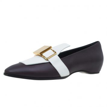 Pre Owned Tod's Purple and White Leather Stone Embellished Loafers Size 38