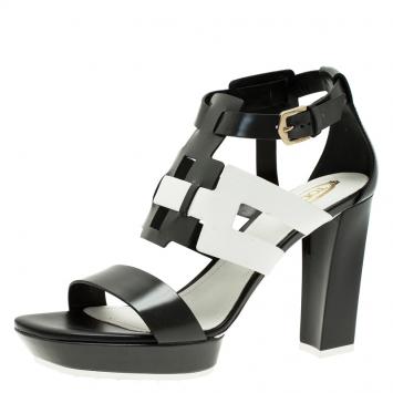 Pre Owned Tod's Two Tone Leather Cutout Platform Sandals Size 39.5