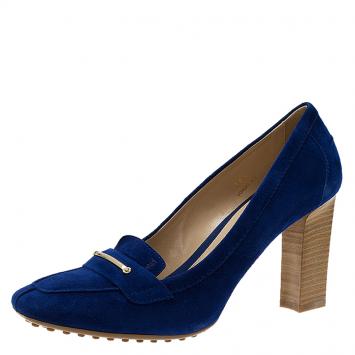 Pre Owned Tod's Blue Suede Loafer Pumps Size 38.5