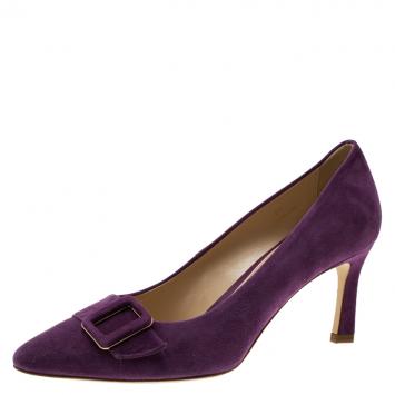 Pre Owned Tod's Purple Suede Buckle Pumps Size 37