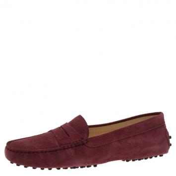 Pre Owned Tod's Burgundy Suede Penny Loafers Size 40