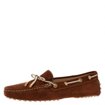 Pre Owned Tod's Brown Suede Bow Loafers Size 38