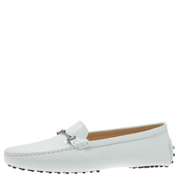 Pre Owned Tod's White Patent Horsebit Loafers Size 40