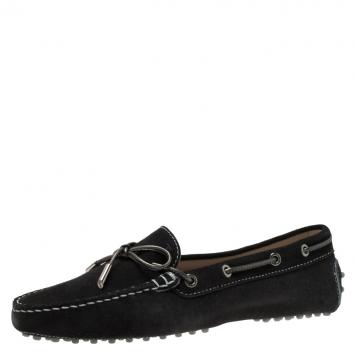 Pre Owned Tod's Black Suede Bow Loafers Size 39.5