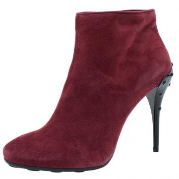 Pre Owned Tod's Burgundy Suede Ankle Booties Size 39.5