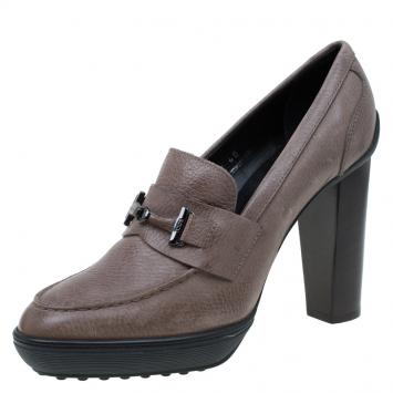 Pre Owned Tod's Grey Leather Loafer Platform Pumps Size 40