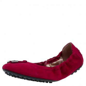 Pre Owned Tod's Red Suede Bow Ballet Flats Size 36.5