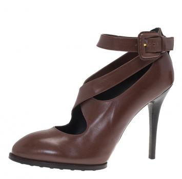 Pre Owned Tod's Brown Leather Cross Strap Pumps Size 39.5