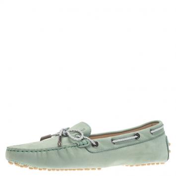 Pre Owned Tod's Pistachio Green Nubuck Bow Loafers Size 40