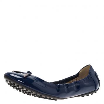 Pre Owned Tod's Blue Patent Dee Ballet Flats Size 39