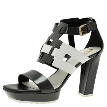 Pre Owned Tod's Two Tone Leather Cutout Platform Sandals Size 38