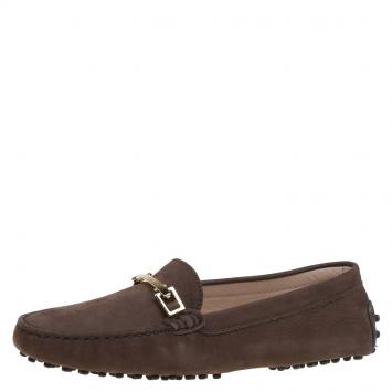 Pre Owned Tod's Brown Suede Horsebit Loafers Size 37