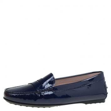Pre Owned Tod's Blue Patent Leather Penny Loafers Size 38.5