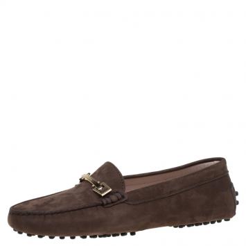 Pre Owned Tod's Brown Suede Horsebit Loafers Size 38