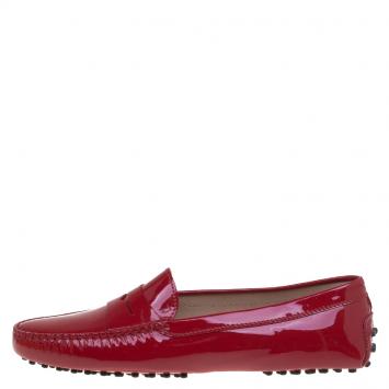 Pre Owned Tod's Red Patent Leather Penny Loafers Size 40