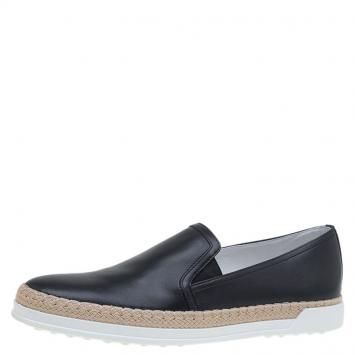 Pre Owned Tod's Black Leather Espadrille Skate Sneakers Size 39.5