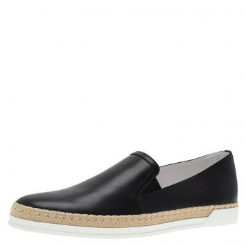 Pre Owned Tod's Black Leather Espadrille Skate Sneakers Size 40