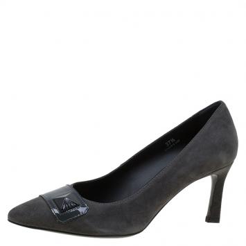 Pre Owned Tod's Grey Suede Embellished Pumps Size 37.5